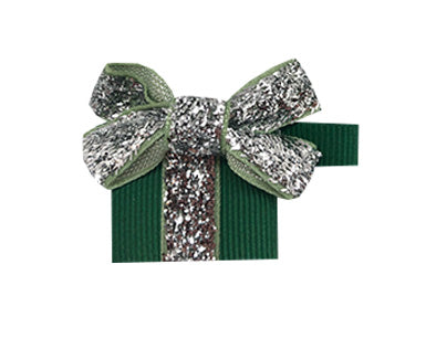 Grüne Mädchen Haarspange aus Stoff mit Glitzer in Geschenkform